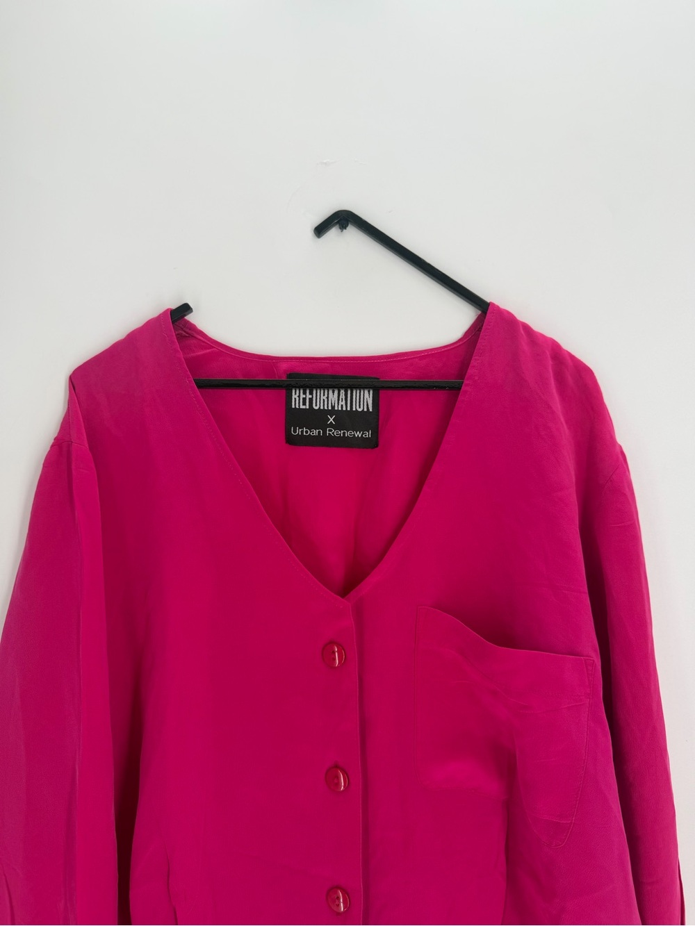 Reformation x Urban Renewal 100% Silk Upcycled Button Up Fuchsia Pink Blouse